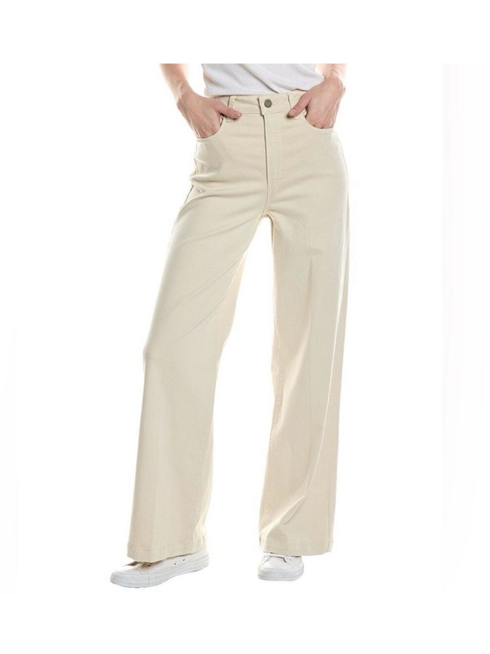 PAIGE Beige High-Rise Wide leg Jeans
